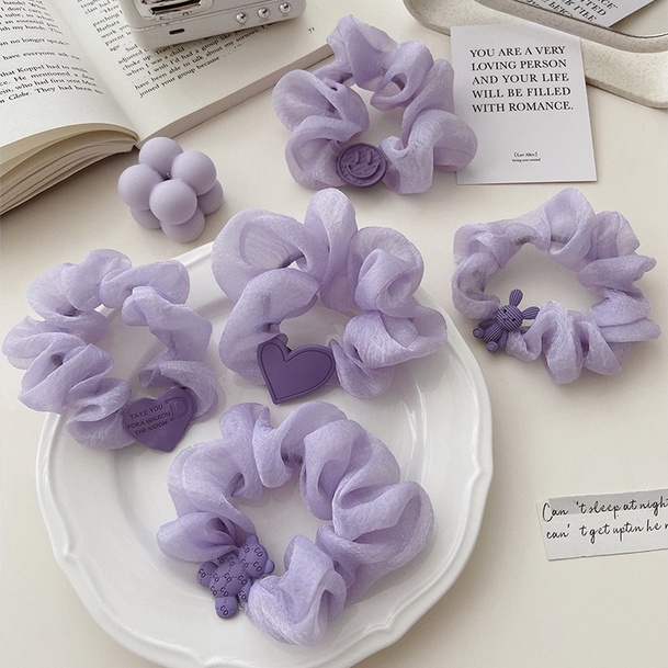 Dây Cột Tóc Cao Su Bản Lớn In Họa Tiết Hoạt Hình Gấu Trái Tim Màu Xanh Dương