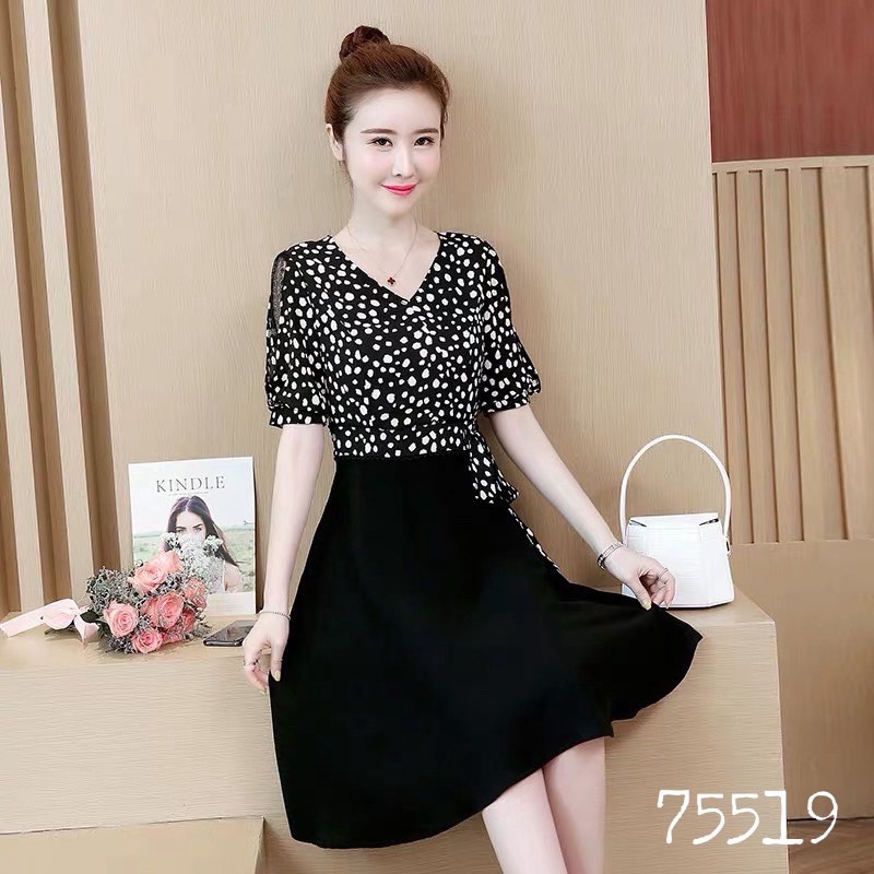 [MẪU ĐẦM HOT] ĐẦM VOAN CHẤM BI DÁNG CHỮ A CAO CẤP CỔ V CỰC HOT ĐỦ SIZE M L XL 2XL - XƯỞNG ĐẦM THÙY DƯƠNG - 75519