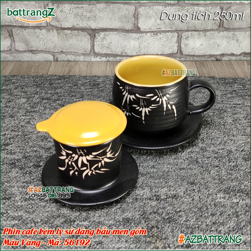 Phin pha cafe sứ kèm ly sứ dáng Bầu men gốm Bát Tràng