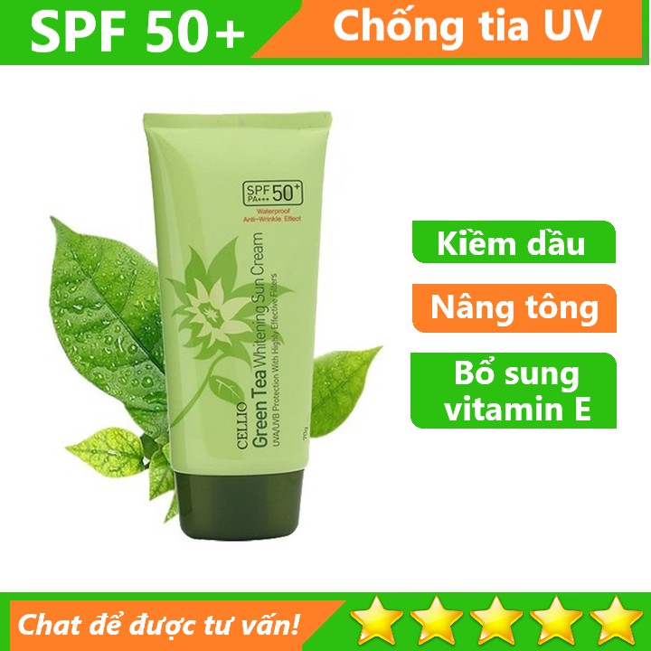 Kem chống nắng trà xanh Cellio Green Tea Whitening Sun Cream SPF 50+