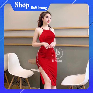 Đầm body cổ yếm đan dây chất umi cao cấp