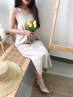 Váy hai dây vải linen