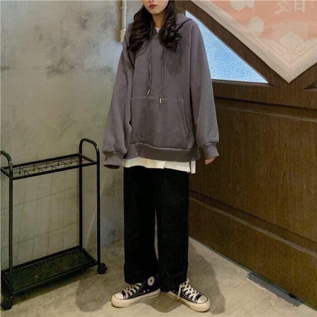 Hoddie nỉ trơn unisex màu xi măng - Khoác nỉ chui đầu có nón xám lông chuột cực xinh ( Ảnh thật + Video )