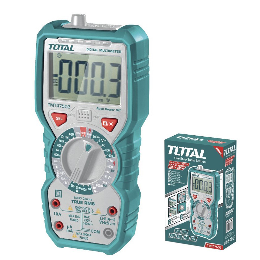 Đồng hồ đo điện vạn năng Total Màn hình LCD 6000 số đếm Lưu giữ số liệu Tự động tắt nguồn TMT47502