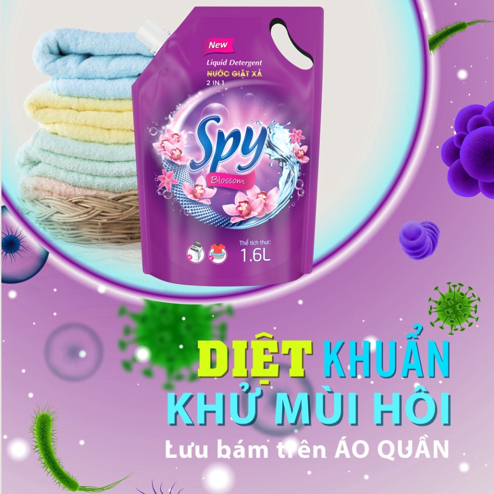 Nước giặt xả cửa trước thơm lâu SPY Deep Clean Plus Blossom Nước giặt túi 1,6L Hương nước hoa Pháp Diệt khuẩn Khử mùi
