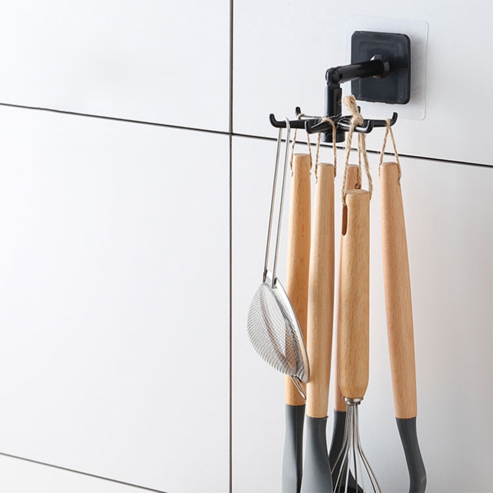 Giá Tròn Treo Đồ Nhà Bếp Dán Tường 6 Móc JJ86 Xoay 360 Độ Treo Đồ Đa Năng