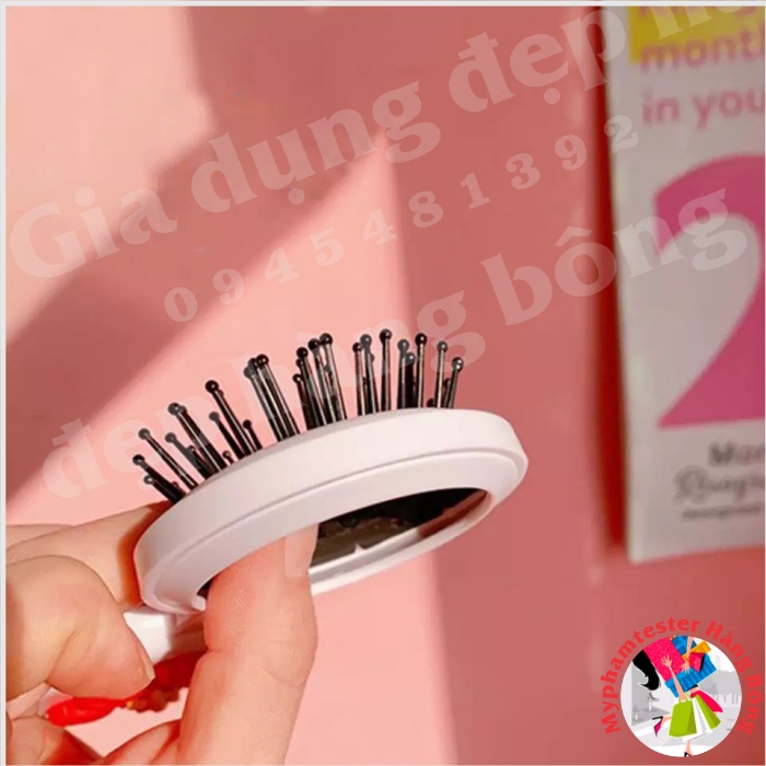 Lược gấp gọn kèm gương mini cho bạn gái, đồ gia dụng thông minh tiện ích