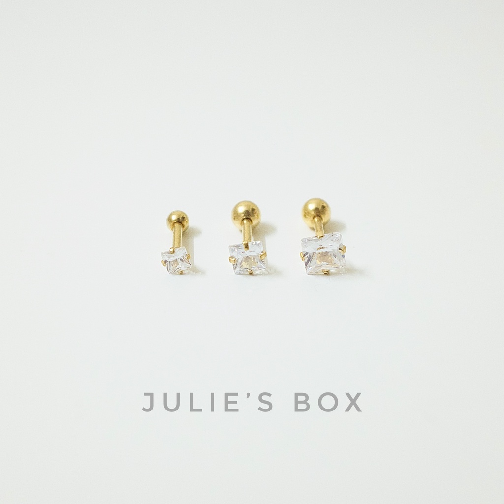 [1 Chiếc] Khuyên Tai Titan Đá Vàng Hình Vuông Unisex Đuôi Bi Không Gỉ Sét Không Ngứa Bông Tai Nam Julies Box 66