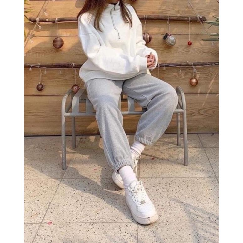 Quần jogger cạp chun bo gấu nỉ nhung tăm kiểu dáng Ulzzang hàng L1 dành cho nữ