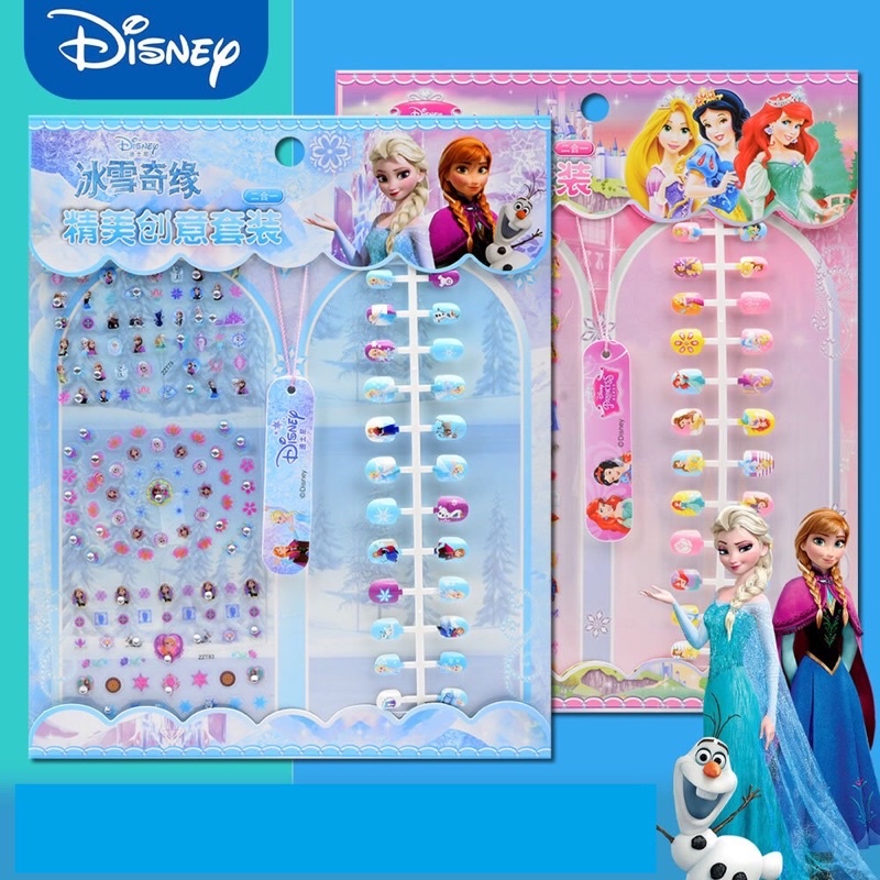 Set dán móng tay 3D bé gái kèm sticker, hình công chúa elsa bạch tuyết và chuột micky