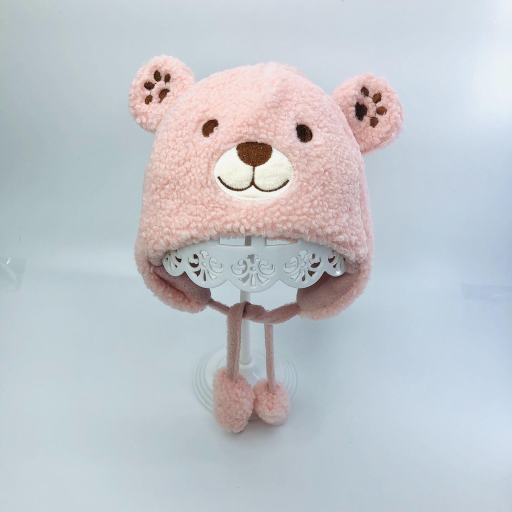 Mũ len cho bé trai, nón len cho bé gái lông cừu hình gấu siêu ấm