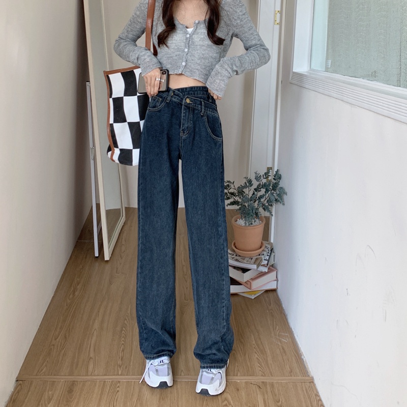 SUXI Quần Jean Dài Lưng Cao Ống Rộng Màu Sắc Đơn Giản Thời Trang Xuân Hè Cá Tính Cho Nữ