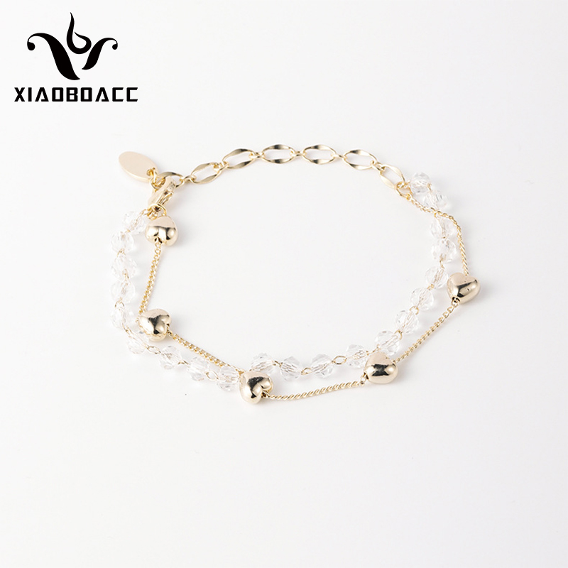 XiaoboACC Korea Fashion Crystal Love Double Layer Splicing Chain Bracelet