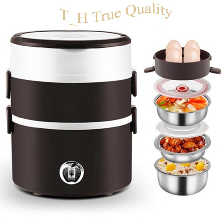 Hộp cơm văn phòng cắm điện inox 3 tầng hâm nóng nhanh chóng, cơ chế ủ hơi cực an toàn 🍅 Bảo hành 1 đổi 1