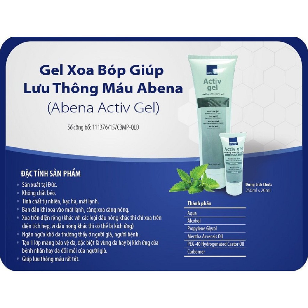 Gel xoa bóp Abena ActivGel 250ml Cải thiện lưu thông máu ngăn ngừa khô da