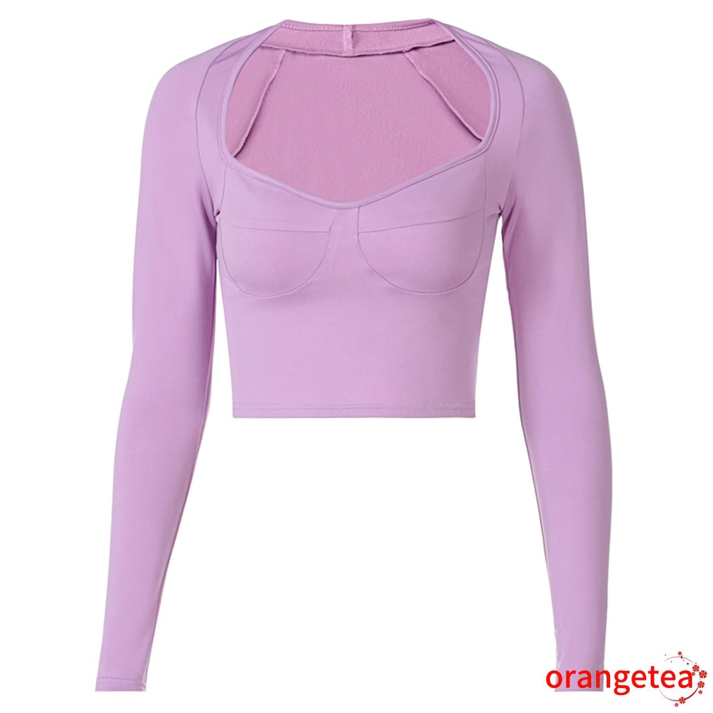 Áo Croptop Tay Dài Cổ Chữ V Màu Sắc Thanh Lịch
