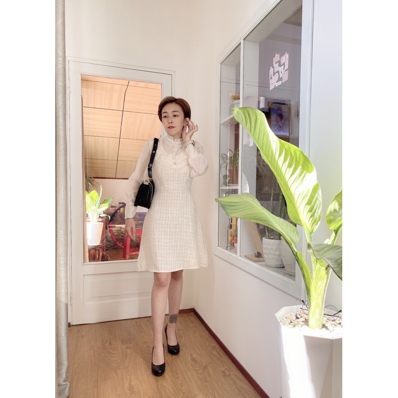 ❤️ HOT ❤️ Đầm Dạ Tweed Phối Cổ Bèo Tiểu Thư
