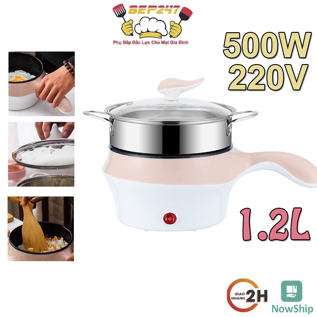 Nồi Lẩu Mini Nồi Hấp 2 Tầng -  Ca Nấu Mì 2 Tầng 18Cm, Nồi Lẩu Mini Đa Năng 1.2L