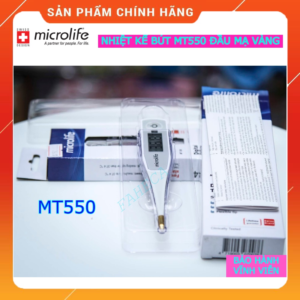 Nhiệt kế bút kẹp nách Microlife MT550 đầu dẻo mạ vàng, thời gian đo 10s có báo sốt - Bảo hành chính hãng vĩnh viễn
