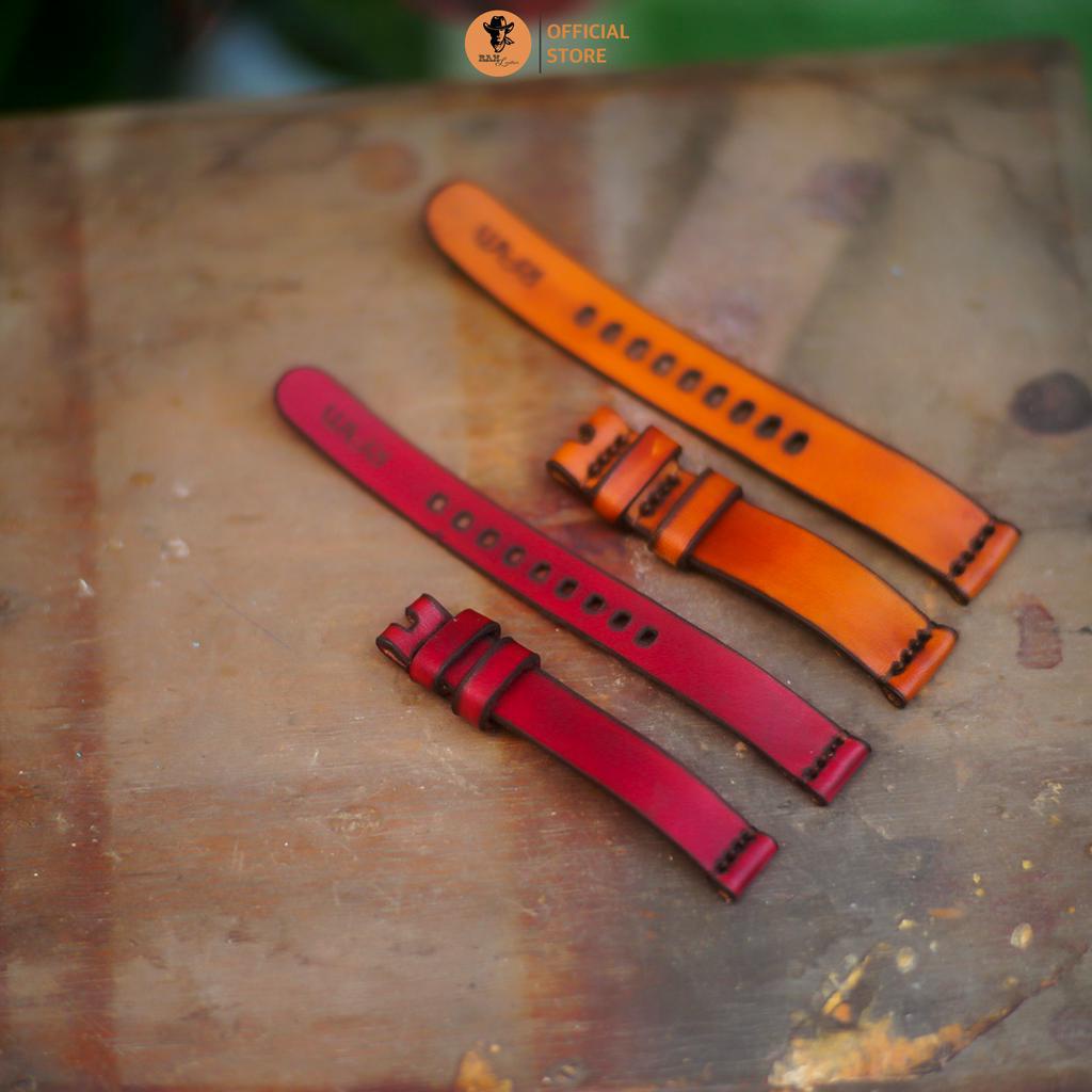 Dây đồng hồ da bò vegtan nhuộm thủ công màu đỏ đô - RAM Leather Simple