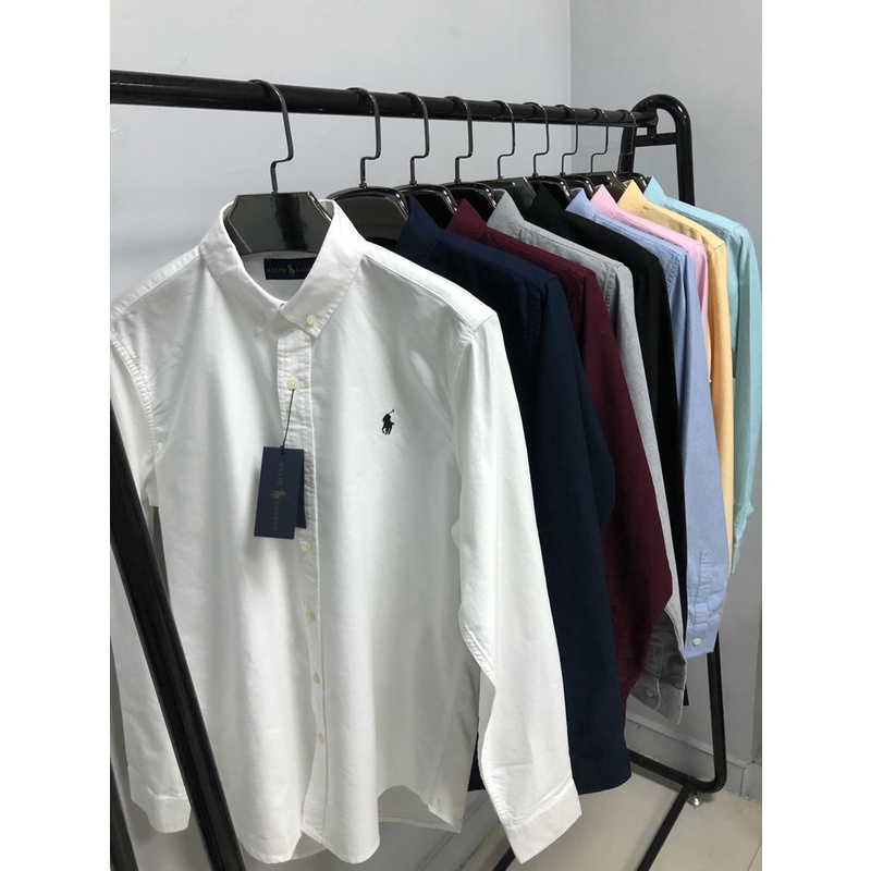 Áo Sơ Mi Cotton Dài Tay Màu Trơn Phong Cách Doanh Nhân Thời Trang Ralph Lauren Cho Nam