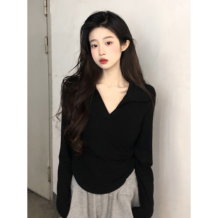 Áo polo Tay Dài Màu Trơn Thiết Kế Mới Thời Trang Mùa Thu Dành Cho Nữ