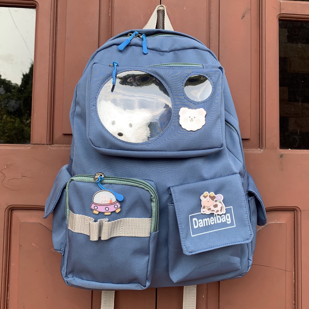 Balo đi học thời trang ULZZANG chống nước nhiều ngăn đựng laptop, đi chơi, du lịch tặng kèm gấu và sticker ngẫu nhiên