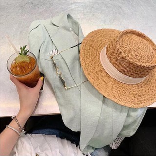 Mũ cói vành phối lụa