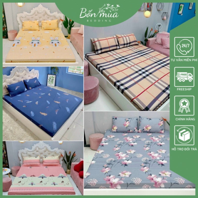 Bộ Ga Giường, Drap Giường Cotton Đũi [MỀM MÁT] 3 Món ga chun đủ kích thước 1m6, 1m8, 2m2 kèm 2 vỏ gối 50x70 - ảnh thật