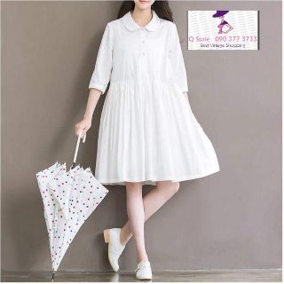 Đầm Babydoll trắng cổ peter pan