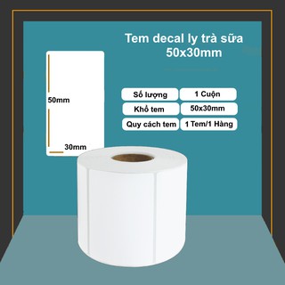 Giấy decal in mã vạch, tem trà sữa 50x30 mm 1 Cuộn