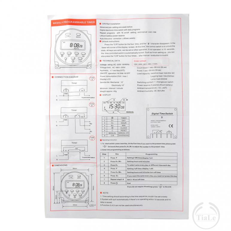 Công tắc hẹn giờ kĩ thuật số Timer waktu PLC 12V 16A