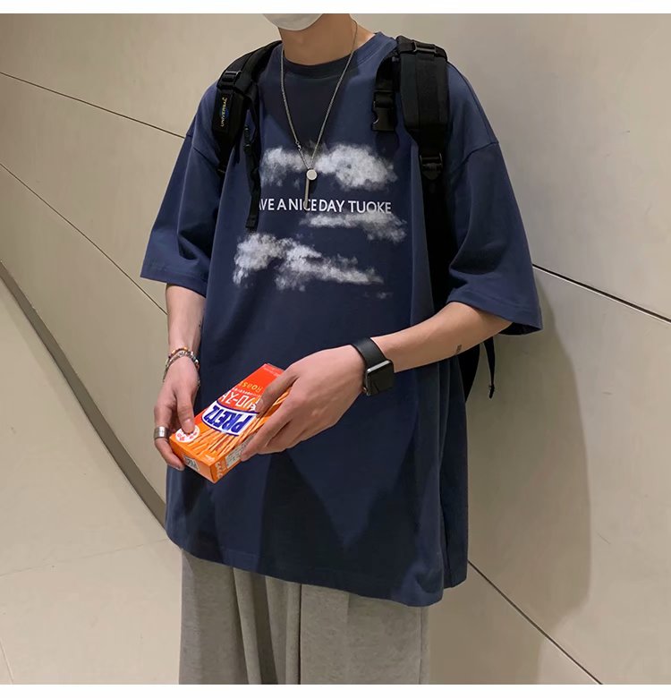 Áo Thun Tay Ngắn Dáng Rộng In Hình Đám Mây Thời Trang Mùa Hè 3 Màu Size M-5XL