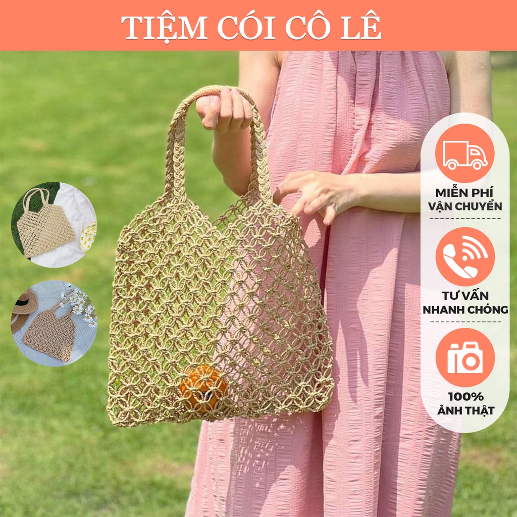 Túi lưới mềm đi biển đan hoa văn độc đáo - Tiệm Cói Cô Lê