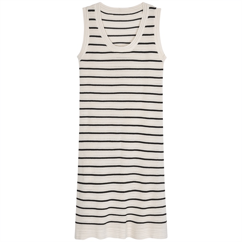 Đầm IELGY dệt kim dáng dài họa tiết kẻ sọc thời trang Pháp dành cho nữ