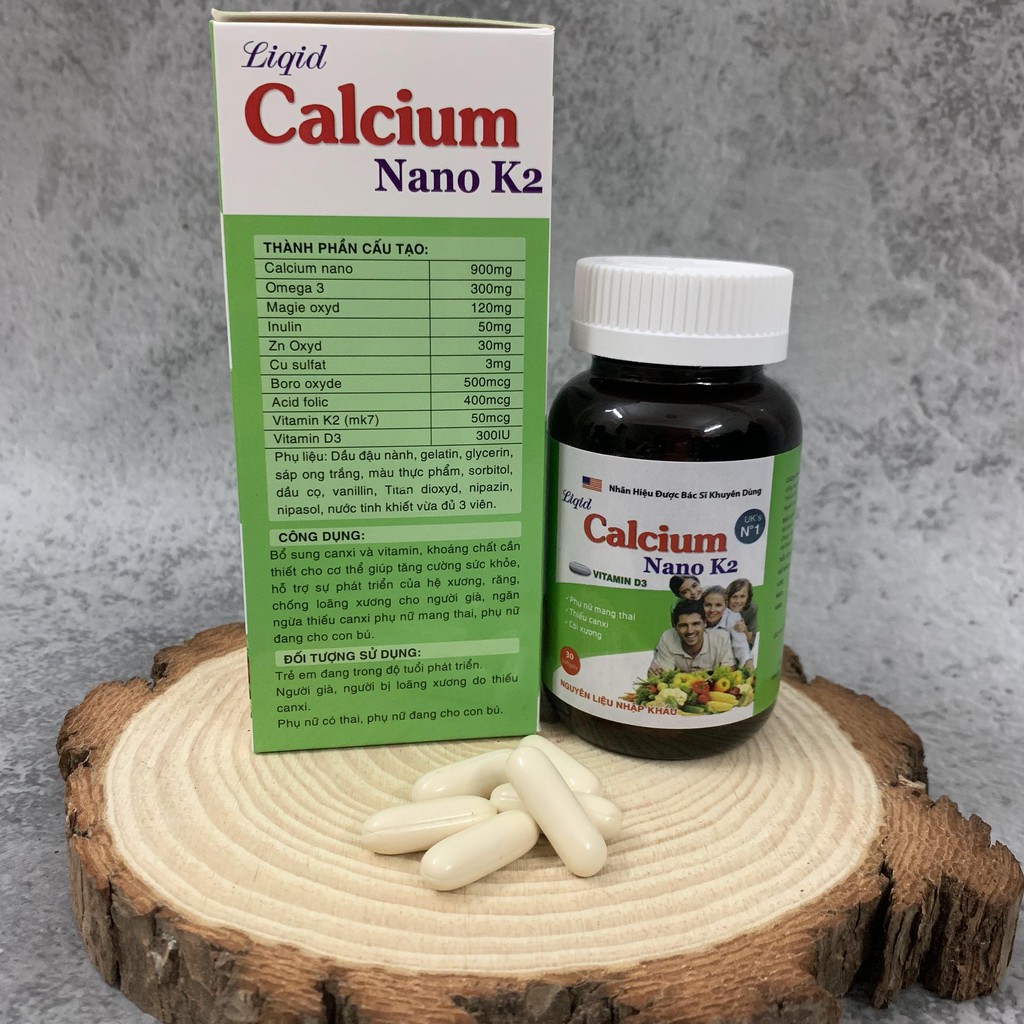 Viên uống bổ sung Calcium Nano K2 bổ sung calci, vitamin D3 ngăn ngừa thiếu hụt canxi - Chai 30 viên