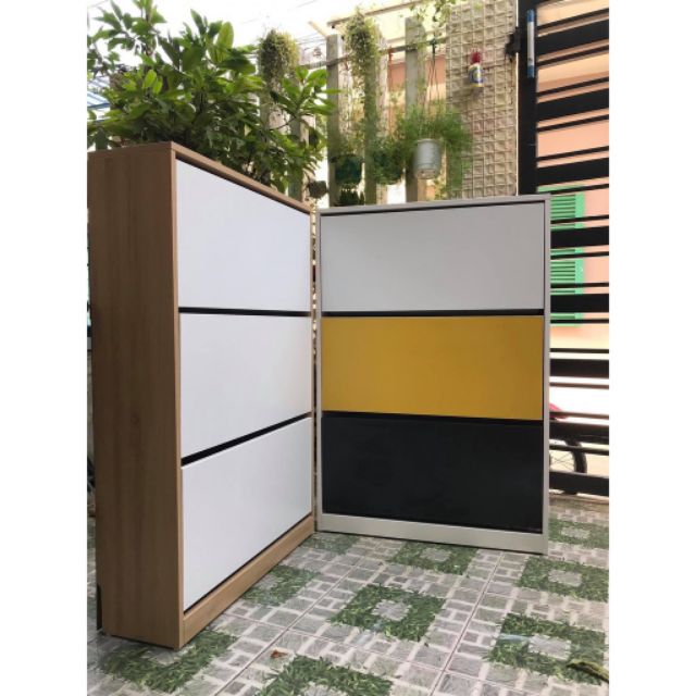 Tủ giày thông minh 3 tầng khung gỗ cánh trắng 80