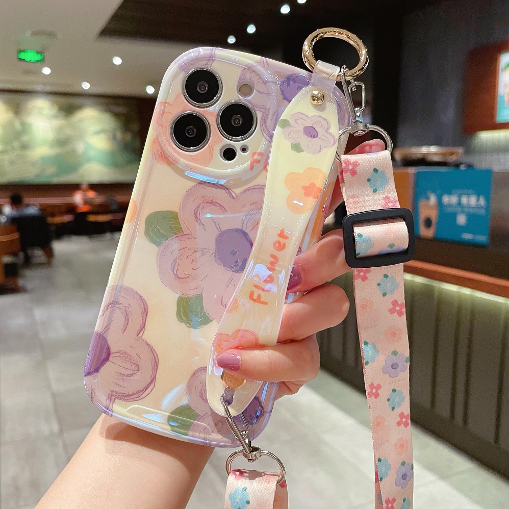 Ốp Điện Thoại Hình Hoa Có Dây Đeo Cho iPhone X Xs XR Xsmax 11 12 13 14 Pro Max