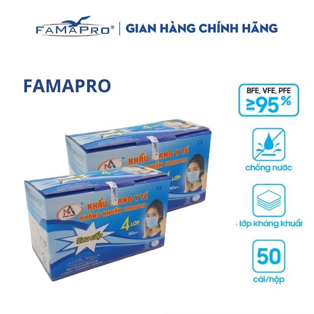 Combo 2 hộp khẩu trang y tế 4 lớp kháng khuẩn Famapro ( 50 cái/ hộp)