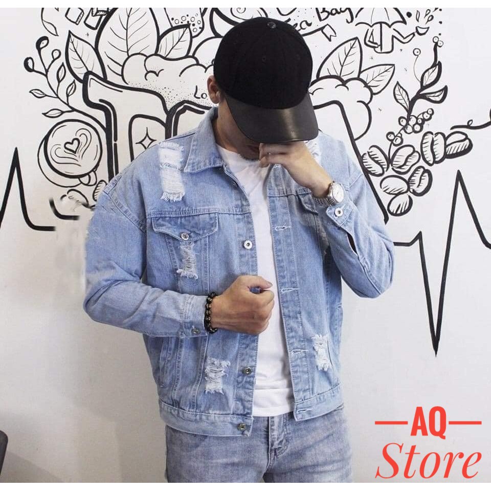 Áo Khoác Jean Nam Kiểu Rách Vai 🌟𝑭𝑹𝑬𝑬𝑺𝑯𝑰𝑷🌟 Khoác Bò Phong Cách Trẻ Trung Xanh Xám Unisex - QSTORE | WebRaoVat - webraovat.net.vn