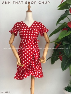 Váy chấm bi đỏ khoá dọc cho con bú sz SML