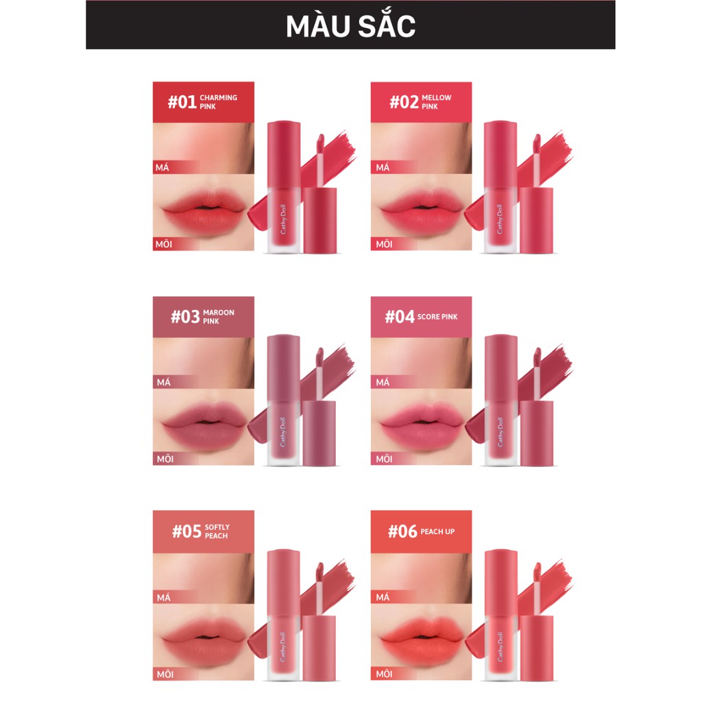 Son kem và má hồng Cathy Doll Lip &amp; Cheek Nude Matte Tint 3.5g