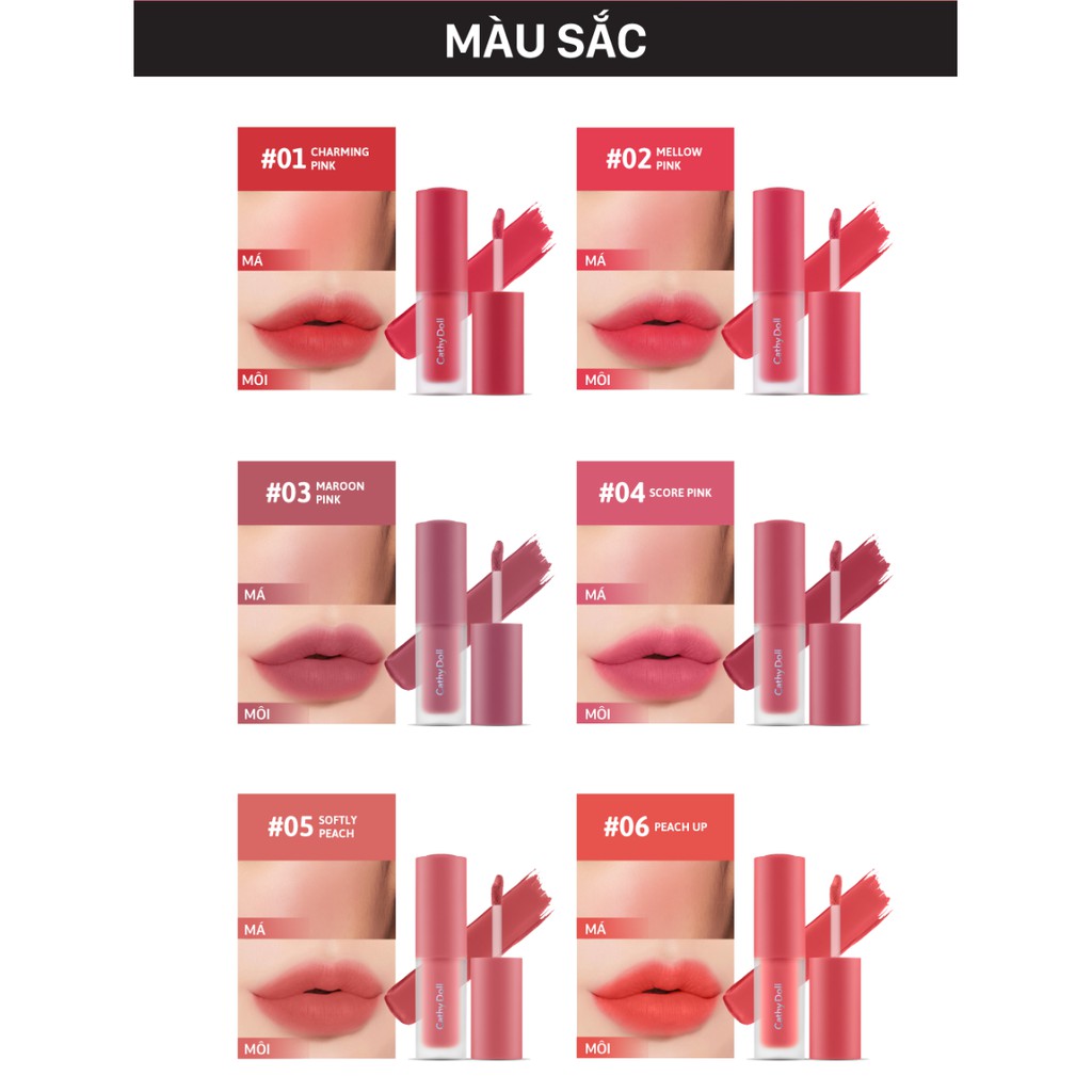 Son kem và má hồng Cathy Doll Lip & Cheek Nude Matte Tint 3.5g