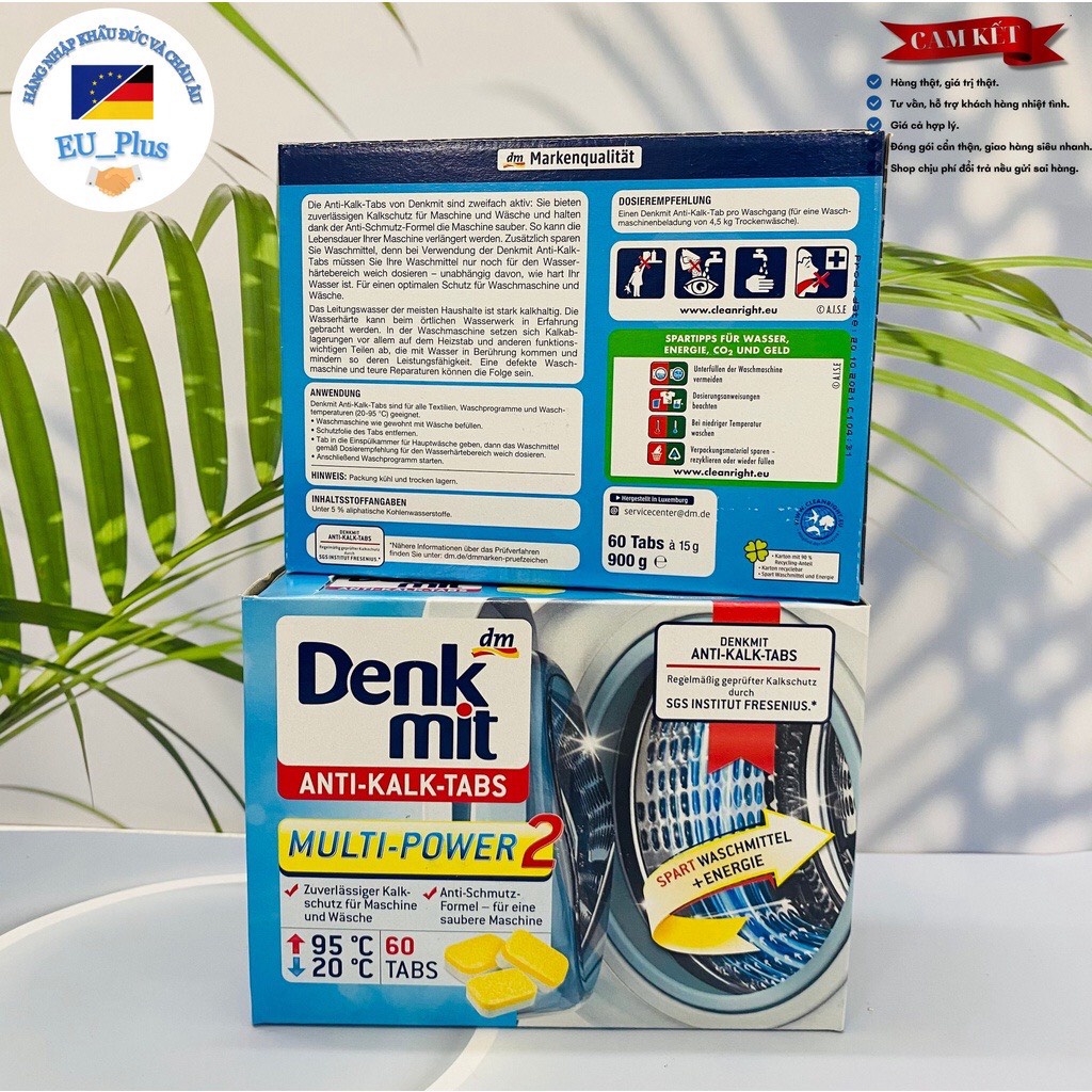 Viên Tẩy Rửa Lồng Giặt Dm Denk Mit Anti-Kalk-Tabs 60 Viên/Hộp 900g Đức