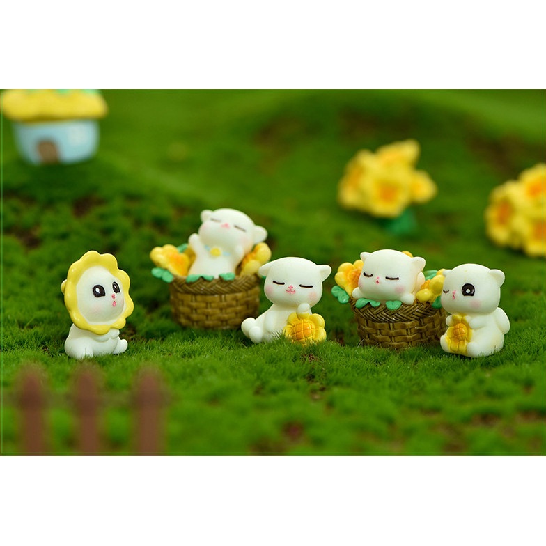 Decor bàn nhà mèo và vườn hoa hướng dương mini và phụ kiện mini trang trí cùng nhà búp bê, Dollhouse DIY