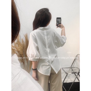 Áo sơ mi cổ V phối nút sau lưng