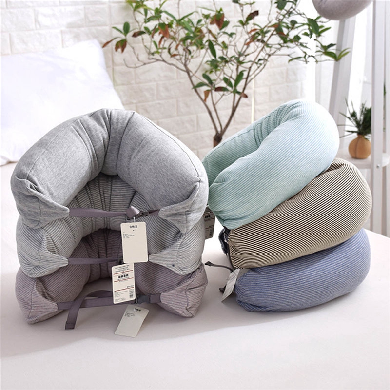 Gối tựa cổ hình chữ U bằng vải cotton có phân tử nano massage dùng khi đi ngủ/đi du lịch