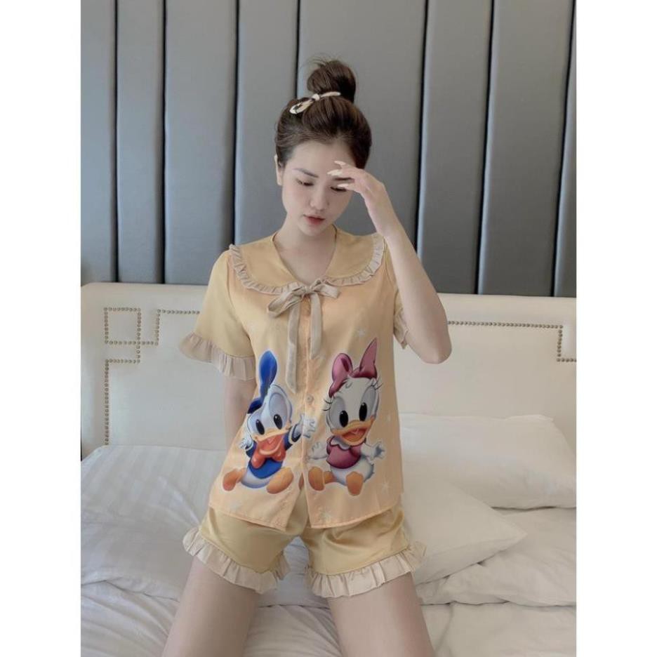 Pijama Lụa LATIN Mẫu vịt kute phô mai que Tay ngắn quần dài Form 60kg 💕 ♥️ ྆  ཾ ༴