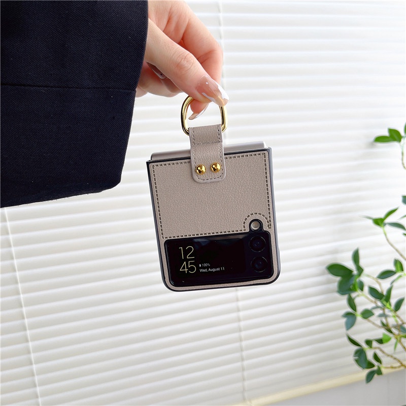 Bao Da Điện Thoại PU Dạng Gập Tích Hợp Vòng Đỡ Sang Trọng Dành Cho Samsung Galaxy Z Flip 4 3 2 1 Z Flip3 Flip4 5G
