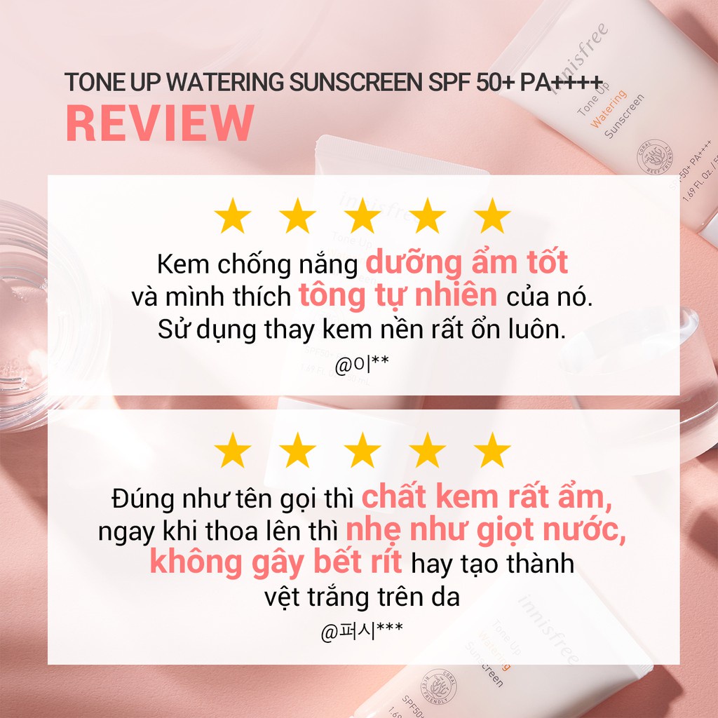 Kem chống nắng nâng tông innisfree Tone Up Watering Sunscreen SPF 50+ PA++++ 50ml